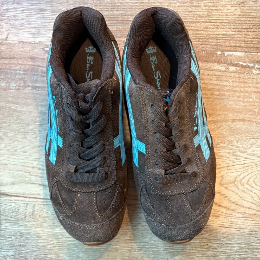 Ben Sherman Compton Perforated brown suede sneakers Blue leather trim Men's 8